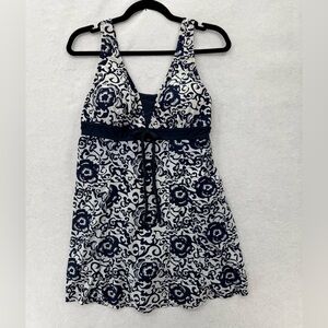 Wantdo Women's One-Piece Push Up Swimsuit Swimwear Size 16 Blue and White Floral